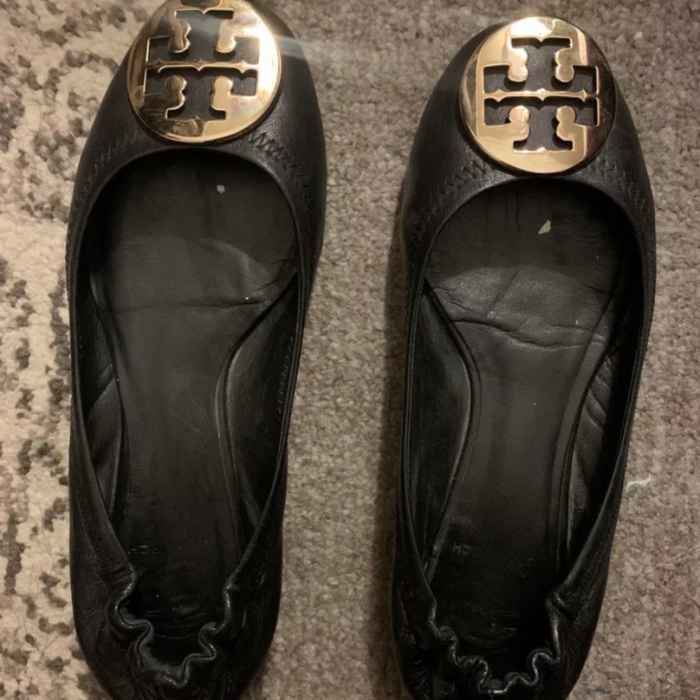 Tory Burch Reva Black Leather Ballet Flats